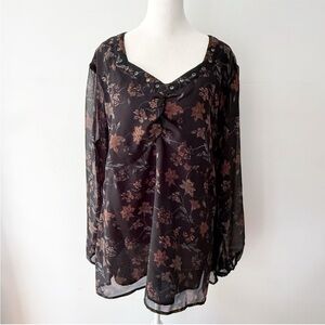 Cato Women Y2K Babydoll Floral Sheer Top Size 18/20W Dark Romance Fairy Grunge